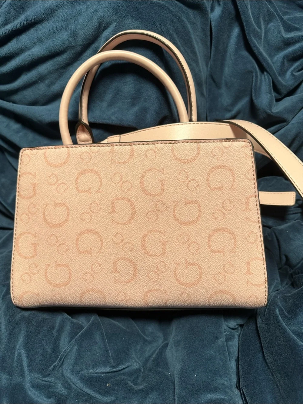 GUESS Blush Logo Satchel with Gold Hardware